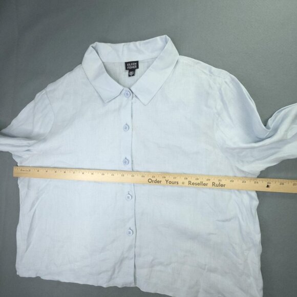 Eileen Fisher Shirt Womens Large Light Blue Irish Linen Button Front Boxy Office - Picture 7 of 9